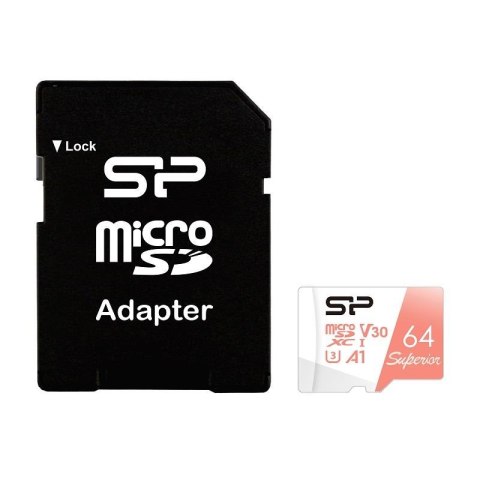 Silicon Power Karta pamięci Silicon Power microSDXC Superior 64GB V30 UHS-1 U3 A1 + ADAPTER