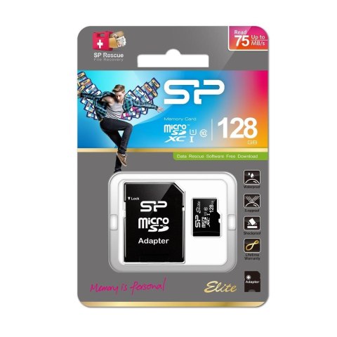 Silicon Power Karta pamięci microSDXC Silicon Power Elite 128GB Class 10, UHS-I, U1 + adapter SD